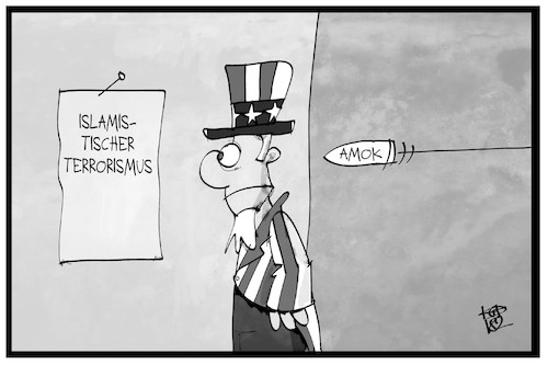 Cartoon: Amok und Terror (medium) by Kostas Koufogiorgos tagged karikatur,koufogiorgos,illustration,cartoon,usa,uncle,sam,terrorismus,islamismus,bedrohung,gefahr,amoklauf,messer,hinterrücks,sicherheit,amerika,waffen,karikatur,koufogiorgos,illustration,cartoon,usa,uncle,sam,terrorismus,islamismus,bedrohung,gefahr,amoklauf,messer,hinterrücks,sicherheit,amerika,waffen