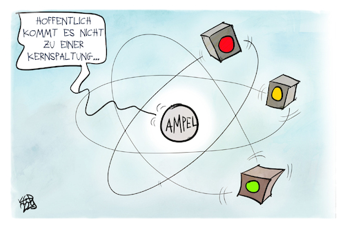 Cartoon: Ampel-Spaltung (medium) by Kostas Koufogiorgos tagged karikatur,koufogiorgos,ampel,atom,kernspaltung,atomkraft,nuklear,karikatur,koufogiorgos,ampel,atom,kernspaltung,atomkraft,nuklear