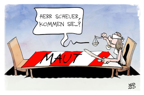 Cartoon: Andreas Scheuer (medium) by Kostas Koufogiorgos tagged karikatur,koufogiorgos,scheuer,justiz,falschaussage,maut,schranke,justitia,karikatur,koufogiorgos,scheuer,justiz,falschaussage,maut,schranke,justitia