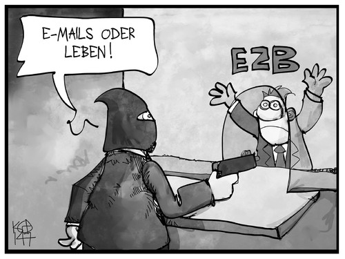 Cartoon: Angriff auf die EZB (medium) by Kostas Koufogiorgos tagged karikatur,koufogiorgos,ezb,überfall,raub,bankräuber,hacker,daten,bank,wirtschaft,datenleck,kriminalität,karikatur,koufogiorgos,ezb,überfall,raub,bankräuber,hacker,daten,bank,wirtschaft,datenleck,kriminalität