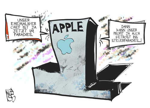 Cartoon: Apple im Paradies (medium) by Kostas Koufogiorgos tagged apple,steuern,paradies,steve,jobs,betrug,computer,mac,profit,karikatur,wirtschaft,koufogiorgos,apple,steuern,paradies,steve,jobs,betrug,computer,mac,profit,karikatur,wirtschaft,koufogiorgos