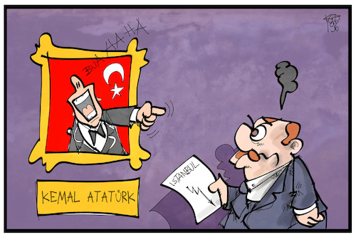 Cartoon: Atatürk vs. Erdogan (medium) by Kostas Koufogiorgos tagged karikatur,koufogiorgos,illustration,cartoon,atatürk,kemal,erdogan,historisch,wahl,istanbul,schlappe,auslachen,schadenfreude,tuerkei,karikatur,koufogiorgos,illustration,cartoon,atatürk,kemal,erdogan,historisch,wahl,istanbul,schlappe,auslachen,schadenfreude,tuerkei