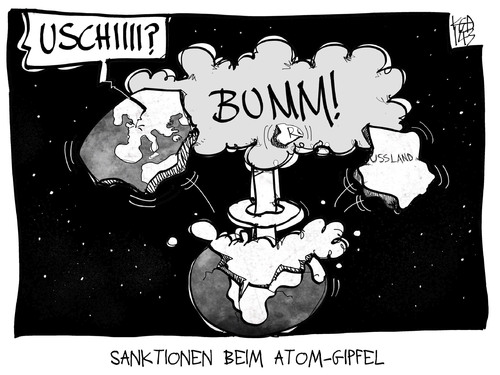 Cartoon: Atom-Gipfel (medium) by Kostas Koufogiorgos tagged karikatur,koufogiorgos,illustration,cartoon,atomgipfel,vonderleyen,uschi,europa,russland,krim,krise,konflikt,erde,welt,atompilz,atomwaffen,krieg,verteidigungsministerin,sanktionen,karikatur,koufogiorgos,illustration,cartoon,atomgipfel,vonderleyen,uschi,europa,russland,krim,krise,konflikt,erde,welt,atompilz,atomwaffen,krieg,verteidigungsministerin,sanktionen