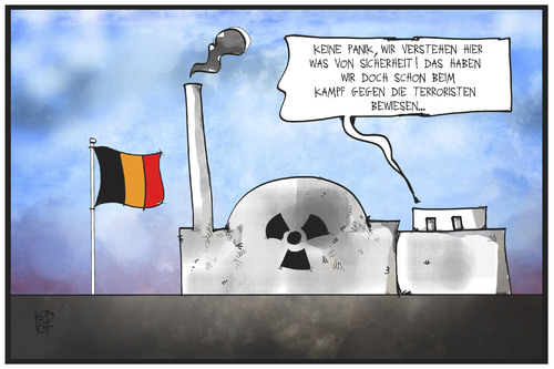 Cartoon: Atomkraft (medium) by Kostas Koufogiorgos tagged karikatur,koufogiorgos,illustration,cartoon,akw,atomkraft,sicherheit,belgien,doel,terrorismus,nuklear,energie,panne,meiler,karikatur,koufogiorgos,illustration,cartoon,akw,atomkraft,sicherheit,belgien,doel,terrorismus,nuklear,energie,panne,meiler