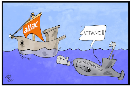 Cartoon: Attacke auf Attac (medium) by Kostas Koufogiorgos tagged karikatur,koufogiorgos,illustration,cartoon,attac,gemeinnützigkeit,urteil,bundesfinanzhof,ngo,attacke,angriff,steuern,finanzen,karikatur,koufogiorgos,illustration,cartoon,attac,gemeinnützigkeit,urteil,bundesfinanzhof,ngo,attacke,angriff,steuern,finanzen