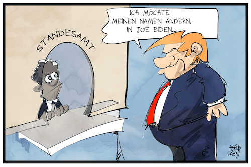 Cartoon: Aus Trump wird Biden (medium) by Kostas Koufogiorgos tagged karikatur,koufogiorgos,illustration,cartoon,trump,biden,standesamt,namensänderung,usa,karikatur,koufogiorgos,illustration,cartoon,trump,biden,standesamt,namensänderung,usa