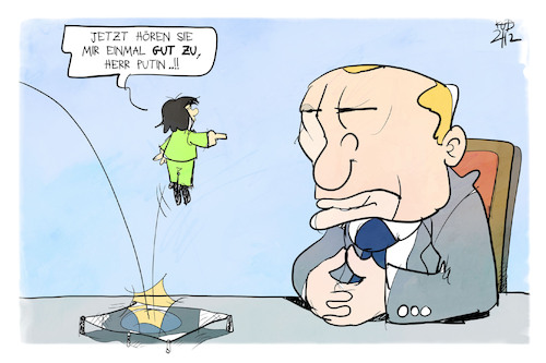 Cartoon: Baerbock und Putin (medium) by Kostas Koufogiorgos tagged karikatur,koufogiorgos,illustration,cartoon,baerbock,putin,trampolin,aussenministerin,aussenpolitik,karikatur,koufogiorgos,illustration,cartoon,baerbock,putin,trampolin,aussenministerin,aussenpolitik