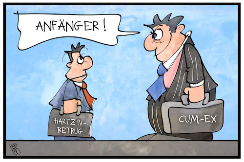 Cartoon: Bandenmäßige Betrugsmethoden (medium) by Kostas Koufogiorgos tagged karikatur,koufogiorgos,illustration,cartoon,hartz,betrug,bande,cum,ex,steuern,geld,schaden,kriminalität,karikatur,koufogiorgos,illustration,cartoon,hartz,betrug,bande,cum,ex,steuern,geld,schaden,kriminalität