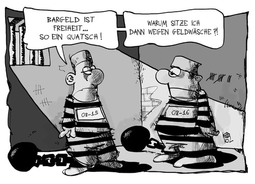 Cartoon: Bargeld ist Freiheit (medium) by Kostas Koufogiorgos tagged karikatur,koufogiorgos,illustration,cartoon,bargeld,obergrenze,geld,wirtschaft,gefängnis,insassen,häftling,geldwäsche,strafe,freiheit,karikatur,koufogiorgos,illustration,cartoon,bargeld,obergrenze,geld,wirtschaft,gefängnis,insassen,häftling,geldwäsche,strafe,freiheit