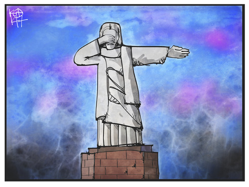 Cartoon: Brasiliens Debakel (medium) by Kostas Koufogiorgos tagged karikatur,koufogiorgos,illustration,cartoon,brasilien,deutschland,fussball,wm,sport,weltmeisterschaft,rio,jesus,statue,karikatur,koufogiorgos,illustration,cartoon,brasilien,deutschland,fussball,wm,sport,weltmeisterschaft,rio,jesus,statue