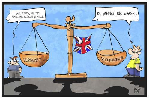 Cartoon: Brexit or not (medium) by Kostas Koufogiorgos tagged karikatur,koufogiorgos,illustration,cartoon,brexit,waage,wahlurne,entscheidung,nationalismus,vernunft,referendum,demokratie,waagschale,karikatur,koufogiorgos,illustration,cartoon,brexit,waage,wahlurne,entscheidung,nationalismus,vernunft,referendum,demokratie,waagschale