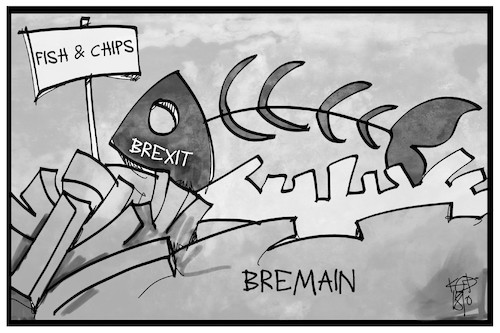 Cartoon: Brexit und Bremain (medium) by Kostas Koufogiorgos tagged karikatur,koufogiorgos,illustration,cartoon,brexit,referendum,remain,demonstration,fish,chips,eu,europa,karikatur,koufogiorgos,illustration,cartoon,brexit,referendum,remain,demonstration,fish,chips,eu,europa