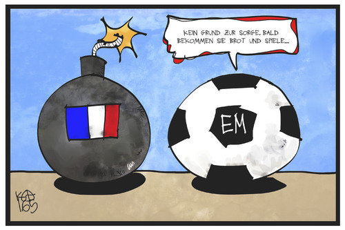 Cartoon: Brot und Spiele (medium) by Kostas Koufogiorgos tagged karikatur,koufogiorgos,illustration,cartoon,brot,spiele,fussball,em,frankreich,demonstration,bombe,protest,ball,arbeitsmarktreform,ablenkung,karikatur,koufogiorgos,illustration,cartoon,brot,spiele,fussball,em,frankreich,demonstration,bombe,protest,ball,arbeitsmarktreform,ablenkung