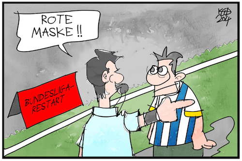 Cartoon: Bundesliga-Restart (medium) by Kostas Koufogiorgos tagged karikatur,koufogiorgos,illustration,cartoon,bundesliga,fußball,sport,rote,karte,maske,spieler,schiedsrichter,corona,pandemie,karikatur,koufogiorgos,illustration,cartoon,bundesliga,fußball,sport,rote,karte,maske,spieler,schiedsrichter,corona,pandemie