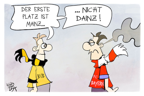 Cartoon: Bundesliga (medium) by Kostas Koufogiorgos tagged karikatur,koufogiorgos,bvb,bayern,münchen,bundesliga,tabelle,mainz,karikatur,koufogiorgos,bvb,bayern,münchen,bundesliga,tabelle,mainz