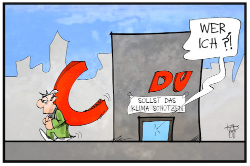 Cartoon: CDU-Klimaschutz (medium) by Kostas Koufogiorgos tagged karikatur,koufogiorgos,illustration,cartoon,cdu,christlich,greenpeace,klimaschutz,partei,schriftzug,logo,christdemokraten,karikatur,koufogiorgos,illustration,cartoon,cdu,christlich,greenpeace,klimaschutz,partei,schriftzug,logo,christdemokraten