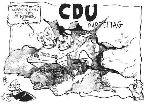 Cartoon: CDU-Parteitag (medium) by Kostas Koufogiorgos tagged cdu,merkel,saudi,arabien,panzer,rüstungsindustrie,parteitag,export,vorsitzende,karikatur,kostas,koufogiorgos,cdu,merkel,saudi,arabien,panzer,rüstungsindustrie,parteitag,export,vorsitzende,karikatur,kostas,koufogiorgos