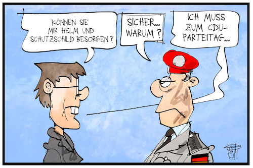 Cartoon: CDU-Parteitag (medium) by Kostas Koufogiorgos tagged karikatur,koufogiorgos,illustration,cartoon,cdu,parteitag,christdemokraten,verteidigung,akk,vorsitzende,kramp,karrenbauer,karikatur,koufogiorgos,illustration,cartoon,cdu,parteitag,christdemokraten,verteidigung,akk,vorsitzende,kramp,karrenbauer