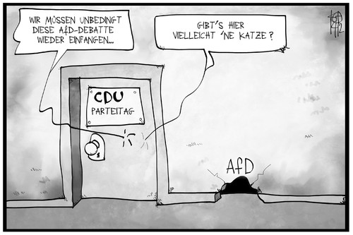 Cartoon: CDU und AfD (medium) by Kostas Koufogiorgos tagged karikatur,koufogiorgos,illustration,cartoon,cdu,afd,parteitag,katze,maus,mäuseloch,tür,politik,karikatur,koufogiorgos,illustration,cartoon,cdu,afd,parteitag,katze,maus,mäuseloch,tür,politik
