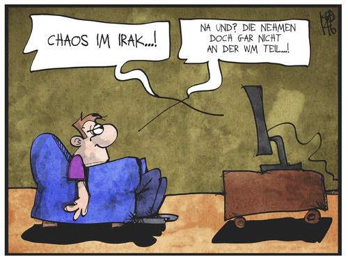 Cartoon: Chaos im Irak (medium) by Kostas Koufogiorgos tagged karikatur,koufogiorgos,cartoon,illustration,irak,fernsehen,wm,fussball,chaos,terrorismus,konflikt,zuschauer,medien,nachrichten,politik,nahost,karikatur,koufogiorgos,cartoon,illustration,irak,fernsehen,wm,fussball,chaos,terrorismus,konflikt,zuschauer,medien,nachrichten,politik,nahost