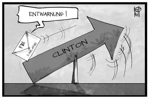 Cartoon: Clinton (medium) by Kostas Koufogiorgos tagged karikatur,koufogiorgos,illustration,cartoon,clinton,wahl,usa,fbi,email,affaere,wippe,pfeil,entwarnung,umfrage,präsidentschaftskandidation,karikatur,koufogiorgos,illustration,cartoon,clinton,wahl,usa,fbi,email,affaere,wippe,pfeil,entwarnung,umfrage,präsidentschaftskandidation