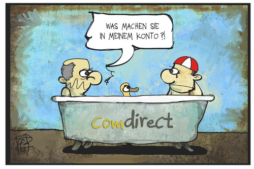 Cartoon: comdirect-Panne (medium) by Kostas Koufogiorgos tagged karikatur,koufogiorgos,illustration,cartoon,comdirect,bank,direktbank,commerzbank,panne,loriot,herren,bad,ente,wirtschaft,daten,it,konto,kunde,karikatur,koufogiorgos,illustration,cartoon,comdirect,bank,direktbank,commerzbank,panne,loriot,herren,bad,ente,wirtschaft,daten,it,konto,kunde