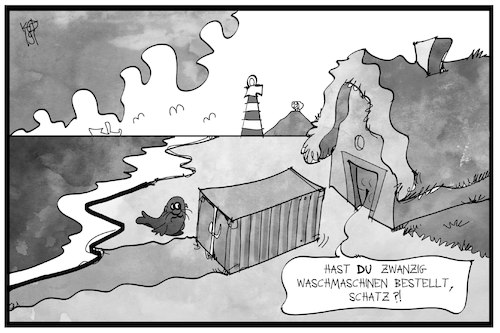 Cartoon: Container in der Nordsee (medium) by Kostas Koufogiorgos tagged karikatur,koufogiorgos,illustration,cartoon,nordsee,container,frachter,treibgut,meer,küste,strand,karikatur,koufogiorgos,illustration,cartoon,nordsee,container,frachter,treibgut,meer,küste,strand