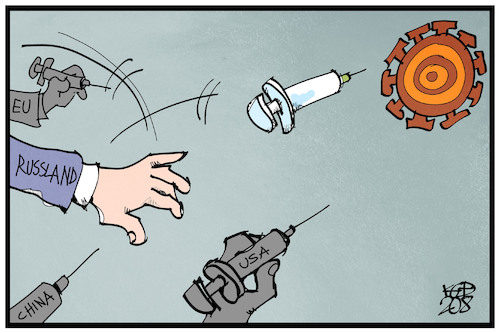 Cartoon: Corona-Impfstoff (medium) by Kostas Koufogiorgos tagged karikatur,koufogiorgos,illustration,cartoon,corona,impfstoff,pandemie,zielscheibe,virus,pharma,entwicklung,wissenschaft,medizin,karikatur,koufogiorgos,illustration,cartoon,corona,impfstoff,pandemie,zielscheibe,virus,pharma,entwicklung,wissenschaft,medizin