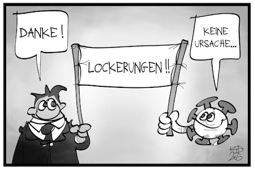 Cartoon: Corona-Lockerungen (medium) by Kostas Koufogiorgos tagged karikatur,koufogiorgos,illustration,cartoon,corona,lockerung,virus,pandemie,demo,transparent,hilfe,demonstrant,karikatur,koufogiorgos,illustration,cartoon,corona,lockerung,virus,pandemie,demo,transparent,hilfe,demonstrant