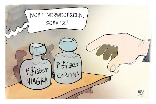 Cartoon: Corona-Medikament (medium) by Kostas Koufogiorgos tagged karikatur,koufogiorgos,illustration,cartoon,corona,pfizer,pharmazie,medikament,karikatur,koufogiorgos,illustration,cartoon,corona,pfizer,viagra,pharmazie,medikament