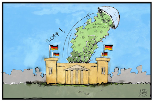 Cartoon: Corona-Nachtragshaushalt (medium) by Kostas Koufogiorgos tagged der,bundestag,beschließt,einen,nachtragshaushalt,reichstag,geld,banknoten,corona,haushalt,explosion,kuppel,der,bundestag,beschließt,einen,nachtragshaushalt,reichstag,geld,banknoten,corona,haushalt,explosion,kuppel