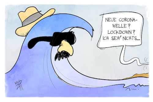 Cartoon: Corona-Welle (medium) by Kostas Koufogiorgos tagged karikatur,koufogiorgos,illustration,cartoon,corona,pandemie,virus,tarnung,welle,meer,lockdown,karikatur,koufogiorgos,illustration,cartoon,corona,pandemie,virus,tarnung,welle,meer,lockdown