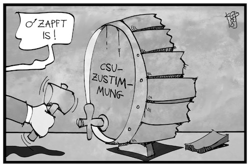 Cartoon: CSU-Zustimmung (medium) by Kostas Koufogiorgos tagged karikatur,koufogiorgos,illustration,cartoon,csu,oktoberfest,ozapftis,bier,fass,partei,umfrage,karikatur,koufogiorgos,illustration,cartoon,csu,oktoberfest,ozapftis,bier,fass,partei,umfrage