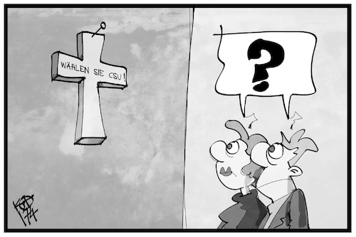 Cartoon: Das Kreuz mit den Bayern (medium) by Kostas Koufogiorgos tagged karikatur,koufogiorgos,illustration,cartoon,kreuz,bayern,csu,wahlkampf,religion,religionsfreiheit,karikatur,koufogiorgos,illustration,cartoon,kreuz,bayern,csu,wahlkampf,religion,religionsfreiheit