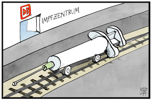 Cartoon: DB-Impfzentrum (medium) by Kostas Koufogiorgos tagged karikatur,koufogiorgos,illustration,cartoon,db,bahn,impfzentrum,zug,spritze,impfen,corona,pandemie,karikatur,koufogiorgos,illustration,cartoon,db,bahn,impfzentrum,zug,spritze,impfen,corona,pandemie