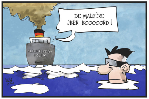 Cartoon: De Maiziere (medium) by Kostas Koufogiorgos tagged karikatur,koufogiorgos,illustration,cartoon,flüchtlingspolitik,flüchtlingskrise,de,maiziere,schiff,schiffbruch,meer,dampfer,innenminister,politiker,politik,cdu,karikatur,koufogiorgos,illustration,cartoon,flüchtlingspolitik,flüchtlingskrise,de,maiziere,schiff,schiffbruch,meer,dampfer,innenminister,politiker,politik,cdu