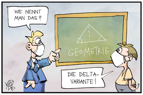 Cartoon: Delta-Variante (medium) by Kostas Koufogiorgos tagged karikatur,koufogiorgos,illustration,cartoon,delta,corona,virus,mathematik,geometrie,lehrer,schüler,karikatur,koufogiorgos,illustration,cartoon,delta,corona,virus,mathematik,geometrie,lehrer,schüler