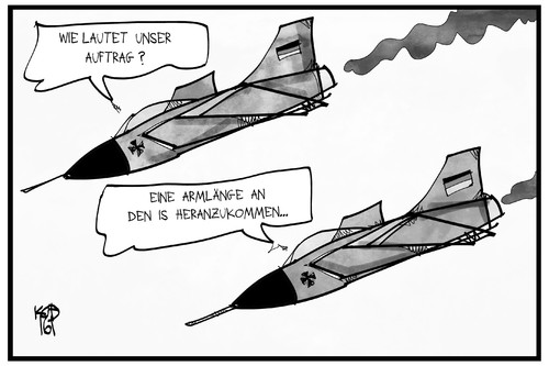 Cartoon: Der Bundeswehr-Auftrag (medium) by Kostas Koufogiorgos tagged karikatur,koufogiorgos,illustration,cartoon,tornado,bundeswehr,einsatz,syrien,is,terrorismus,armlaenge,politik,flugzeug,karikatur,koufogiorgos,illustration,cartoon,tornado,bundeswehr,einsatz,syrien,is,terrorismus,armlaenge,politik,flugzeug