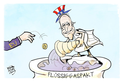Cartoon: Der Flüssiggaspakt (medium) by Kostas Koufogiorgos tagged karikatur,koufogiorgos,usa,gas,biden,flüssiggas,energie,karikatur,koufogiorgos,usa,gas,biden,flüssiggas,energie