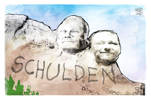 Cartoon: Der Schuldenberg wächst (medium) by Kostas Koufogiorgos tagged karikatur,koufogiorgos,schulden,scholz,lindner,berg,schuldenberg,haushalt,karikatur,koufogiorgos,schulden,scholz,lindner,berg,schuldenberg,haushalt