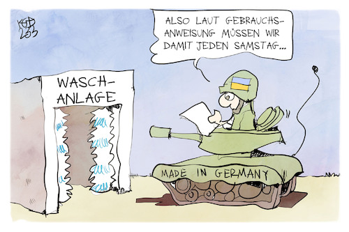 Cartoon: Deutsche Panzer (medium) by Kostas Koufogiorgos tagged ukraine,panzer,deutsch,soldat,gebrauchsanweisung,waschanlage,samstag,ukraine,panzer,deutsch,soldat,gebrauchsanweisung,waschanlage,samstag