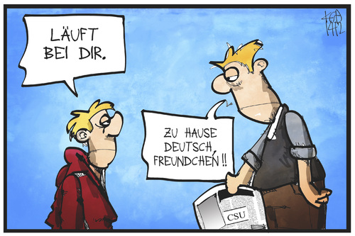 Cartoon: Deutsche Sprache (medium) by Kostas Koufogiorgos tagged karikatur,koufogiorgos,illustration,cartoon,deutsch,sprache,jugend,familie,verbot,vater,sohn,erziehung,karikatur,koufogiorgos,illustration,cartoon,deutsch,sprache,jugend,familie,verbot,vater,sohn,erziehung