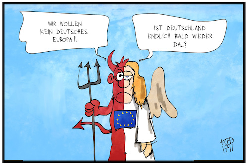 Cartoon: Deutschland in Europa (medium) by Kostas Koufogiorgos tagged karikatur,koufogiorgos,illustration,cartoon,deutschland,europa,eu,engel,teufel,gegensatz,politik,warten,gemeinschaft,union,europäisch,zwiespalt,karikatur,koufogiorgos,illustration,cartoon,deutschland,europa,eu,engel,teufel,gegensatz,politik,warten,gemeinschaft,union,europäisch,zwiespalt