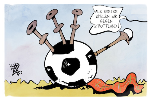 Cartoon: Deutschland vs. Schottland (medium) by Kostas Koufogiorgos tagged karikatur,koufogiorgos,fußball,em,uefa,schottland,dudelsack,karikatur,koufogiorgos,fußball,em,uefa,schottland,dudelsack