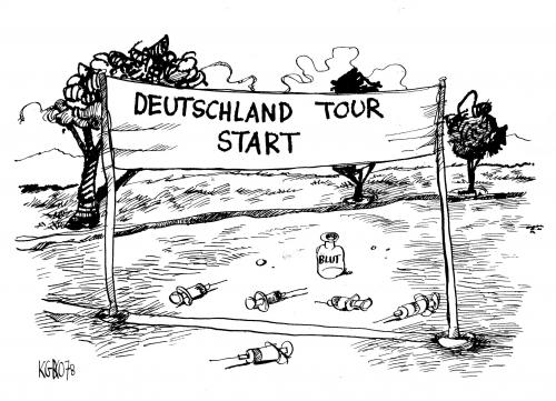 Cartoon: deutschlandtour (medium) by Kostas Koufogiorgos tagged deutschlandtour,doping,radsport,deutschlandtour,tour,de,doping,radsport,telekom,ulrich,urin,probe,dopex,radfahrer,fahrrad,leugnen,drogen,aufputschmittel,sponsoren,rückzug,werte,moral,sportlichkeit,geschäft,ruf,ansehen,fahren,wettkampf,weltansehen,rennen