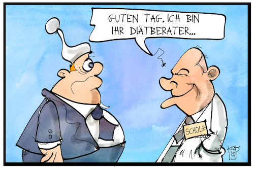 Cartoon: Diätberater Scholz (medium) by Kostas Koufogiorgos tagged karikatur,koufogiorgos,illustration,cartoon,diät,berater,arzt,scholz,fett,wirtschaft,finanzminister,politik,geld,steuern,karikatur,koufogiorgos,illustration,cartoon,diät,berater,arzt,scholz,fett,wirtschaft,finanzminister,politik,geld,steuern