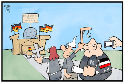 Cartoon: Die AfD lädt ein (medium) by Kostas Koufogiorgos tagged karikatur,koufogiorgos,illustration,cartoon,afd,neonazi,esoteriker,verschwörungsideologen,reichstagsgebäude,bundestag,aluhut,parlament,tag,der,offenen,tür,einladung,demokratie,karikatur,koufogiorgos,illustration,cartoon,afd,neonazi,esoteriker,verschwörungsideologen,reichstagsgebäude,bundestag,aluhut,parlament,tag,der,offenen,tür,einladung,demokratie