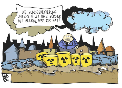 Cartoon: Die Bundesregierung hilft! (medium) by Kostas Koufogiorgos tagged altmaier,endlager,atommüll,umwelt,hochwasser,flut,katastrophe,regierung,karikatur,koufogiorgos,altmaier,endlager,atommüll,umwelt,hochwasser,flut,katastrophe,regierung,karikatur,koufogiorgos