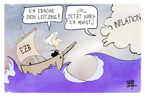 Cartoon: Die EZB erhöht den Leitzins (medium) by Kostas Koufogiorgos tagged karikatur,koufogiorgos,leitzins,inflation,lagarde,ezb,wirtschaft,wind,sturm,boot,segeln,karikatur,koufogiorgos,leitzins,inflation,lagarde,ezb,wirtschaft,wind,sturm,boot,segeln