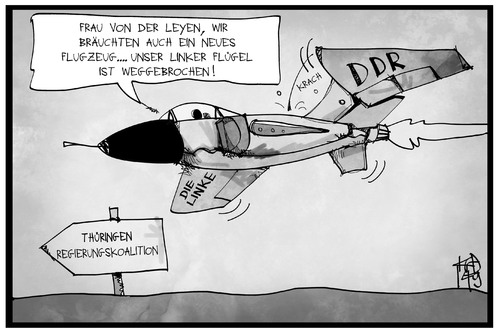 Cartoon: Die Linke (medium) by Kostas Koufogiorgos tagged karikatur,koufogiorgos,illustration,cartoon,linke,partei,flugzeug,flügel,ddr,unrechtstaat,tragfläche,bundeswehr,von,der,leyen,verteidigungsministerin,politik,thüringen,regierung,koalition,karikatur,koufogiorgos,illustration,cartoon,linke,partei,flugzeug,flügel,ddr,unrechtstaat,tragfläche,bundeswehr,von,der,leyen,verteidigungsministerin,politik,thüringen,regierung,koalition